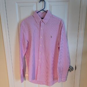 Ralph Lauren Pink and White Striped Button Down Shirt